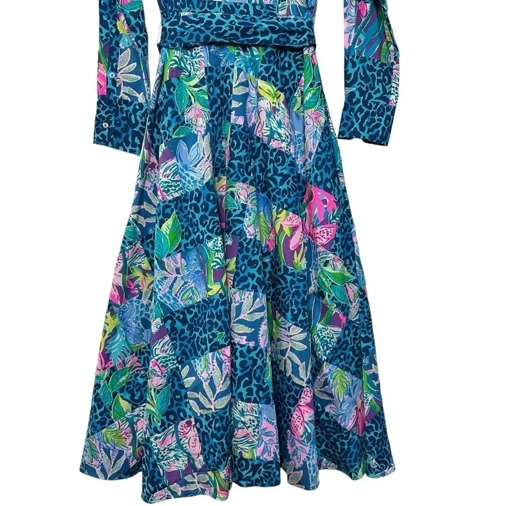 NWT Lilly Pulitzer Green Blue Aqua Mira Shirtdress Pop Up Lilly Party Patchwork